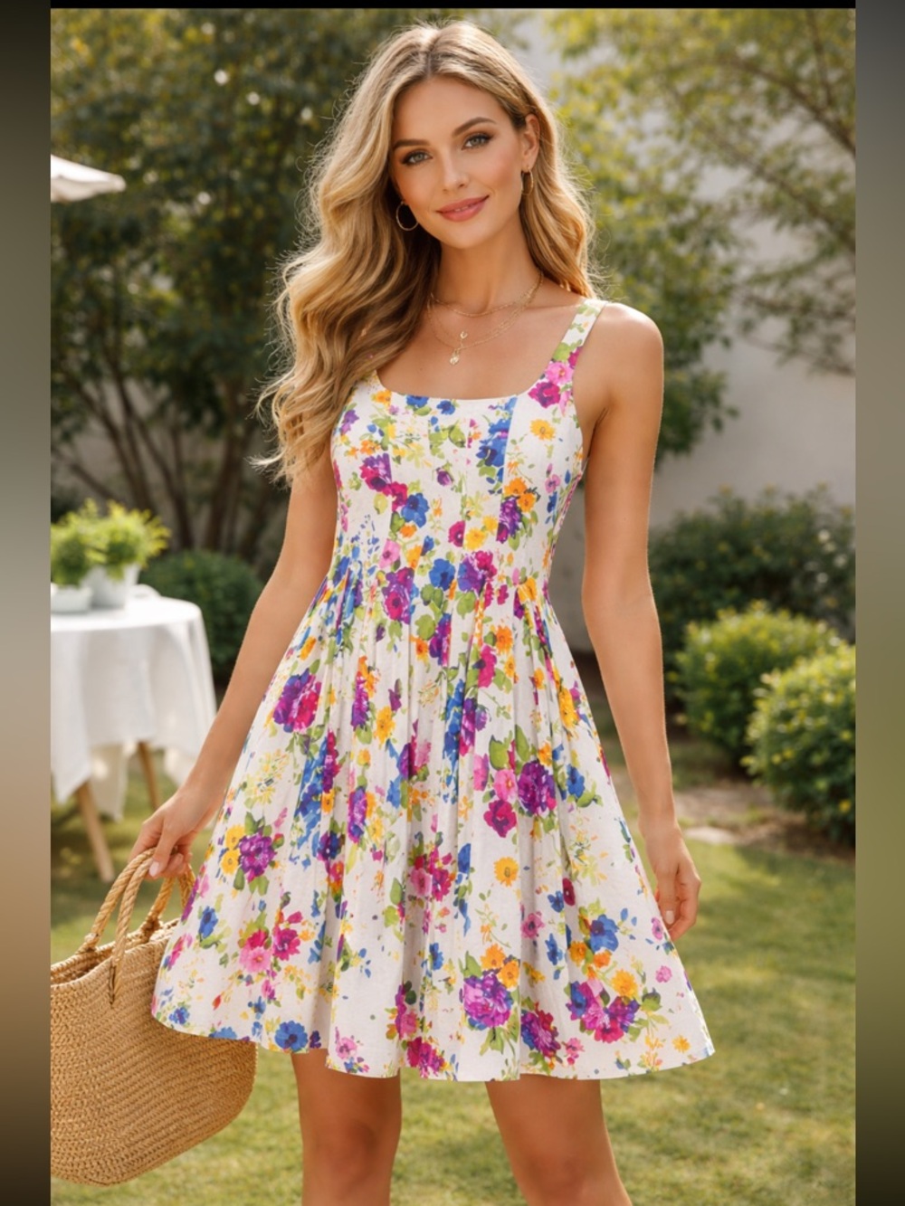 American living cotton blend flowers floral sleeveless dress size 14